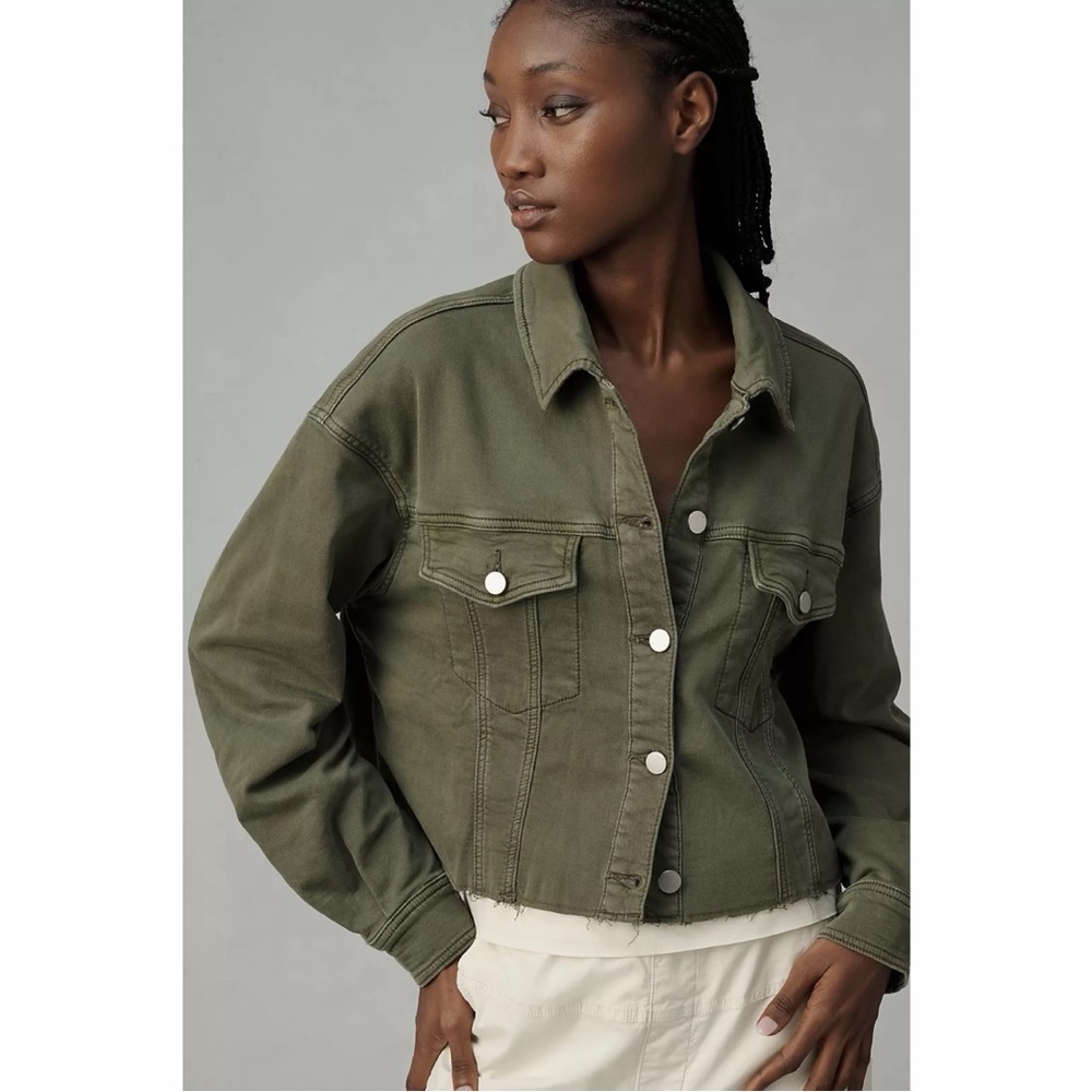 Dolan Green Washed Cropped Raw Hem Jacket
